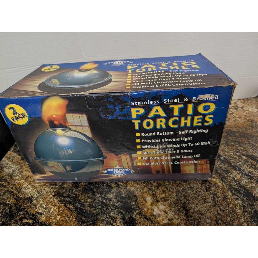 ROCKFORD TOOL Stainless Steel Brushed Round Patio Torches 2 Pack NEW NIP - Picture 4 of 4